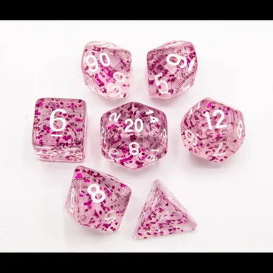 Critical Hit Collectibles Purple Glitter Set of 7 Mini Polyhedral Dice w/ White Numbers for D20 Based RPG's - Critical Hits