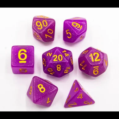 Critical Hit Collectibles Purple Set of 7 Jelly Polyhedral Dice w/ Gold Numbers for D20 Based RPG's - Critical Hits