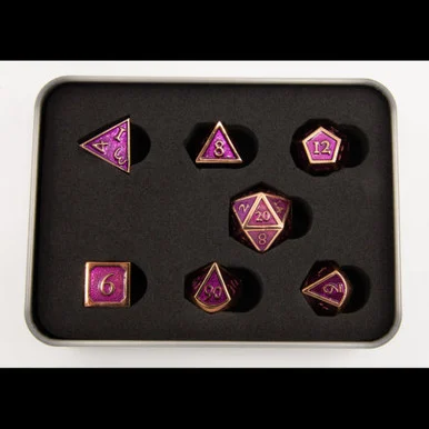 Critical Hit Collectibles Purple Shadow Set of 7 Metal Polyhedral Dice w/ Copper Numbers for D20 Based RPG's - Critical Hits