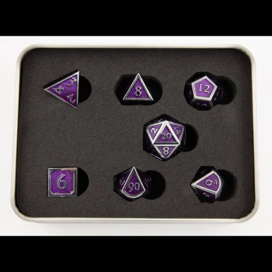 Critical Hit Collectibles Purple Shadow Set of 7 Metal Polyhedral Dice w/ Silver Numbers for D20 Based RPG's - Critical Hits