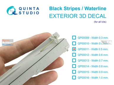 QTSQP00011 Quinta Studio 3D Decal - Black Stripes/Waterline for Ships and Submarines (Width 0.5mm)