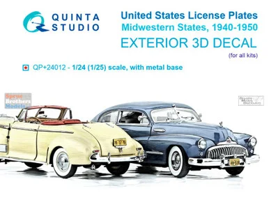 QTSQP24012R 1:24 Quinta Studio 3D Decal - US License Plates: Midwestern States 1940-1950