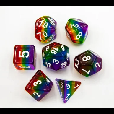 Critical Hit Collectibles Rainbow Set of 7 Aurora Polyhedral Dice w/ Silver Numbers for D20 Based RPG's - Critical Hits