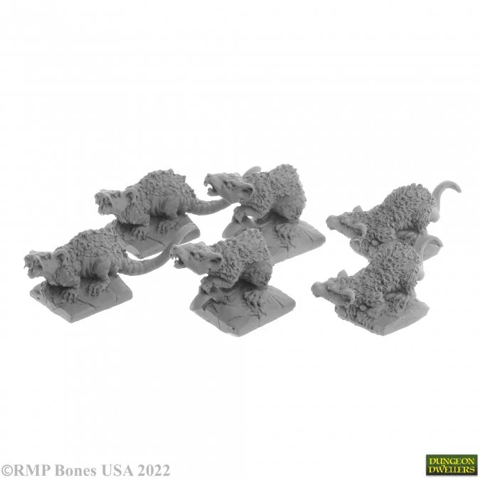 Reaper Miniatures Giant Tomb Rats (6) 28mm Scale Plastic Figures