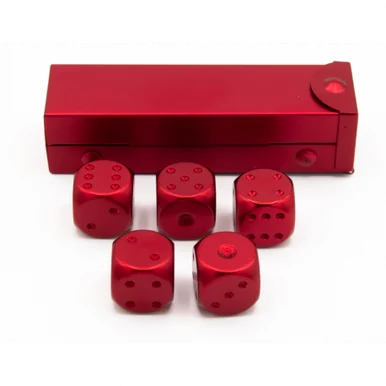 Critical Hit Collectibles Red Set of 5 Metal D6 Pipped and in a Metal Container - Critical Hits