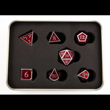 Critical Hit Collectibles Red Shadow Set of 7 Metal Polyhedral Dice w/ Chrome Numbers for D20 Based RPG's - Critical Hits