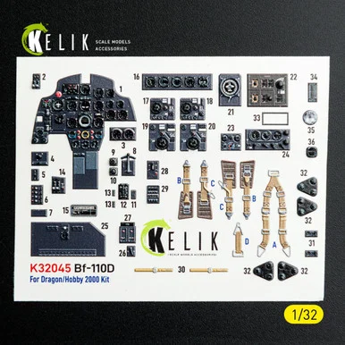 1/32 Reskit Bf-110D - interior 3D decals for Dragon/Hobby 2000 kit
