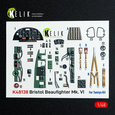 1/48 Reskit Bristol Beaufighter Mk.VI - interior 3D decals for Tamiya kit