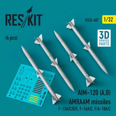 1/32 Reskit L5AIM-120 (A,B) AMRAAM missiles (4 pcs) (F-15A/C/D/E, F-16A/C, F/A-18A/C) (3D Printed) (1/32)