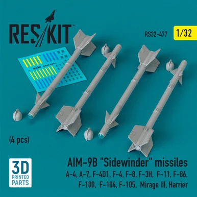 1/32 Reskit L5AIM-9B Sidewinder missiles (4 pcs) (3D Printed) (1/32)