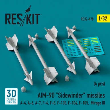 1/32 Reskit L5AIM-9D Sidewinder missiles (4 pcs) (3D Printed) (1/32)
