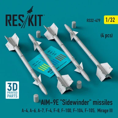 1/32 Reskit L5AIM-9E Sidewinder missiles (4 pcs) (3D Printed) (1/32)