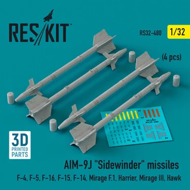 1/32 Reskit L5AIM-9J Sidewinder missiles (4 pcs) (3D Printed) (1/32)