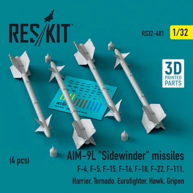 1/32 Reskit L5AIM-9L Sidewinder missiles (4 pcs) (3D Printed) (1/32)