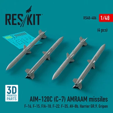 1/48 Reskit AIM-120C (C-7) AMRAAM missiles (4 pcs) (3D Printed) (1/48)