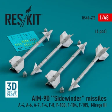 1/48 Reskit AIM-9D Sidewinder missiles (4 pcs) (3D Printed) (1/48)