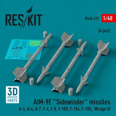 1/48 Reskit AIM-9E Sidewinder missiles (4 pcs) (3D Printed) (1/48)