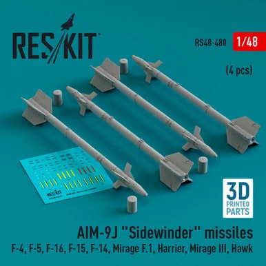 1/48 Reskit AIM-9J Sidewinder missiles (4 pcs) (3D Printed) (1/48)