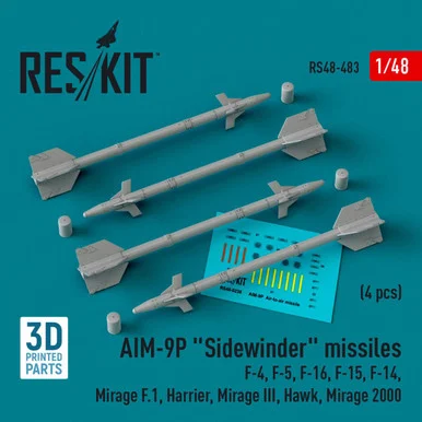 1/48 Reskit AIM-9P Sidewinder missiles (4 pcs) (3D Printed) (1/48)
