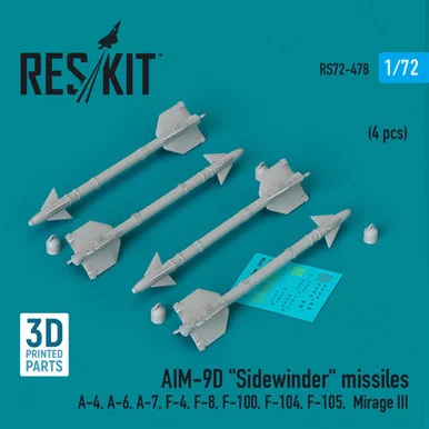 1/72 Reskit AIM-9D Sidewinder missiles (4 pcs) (3D Printed) (1/72)