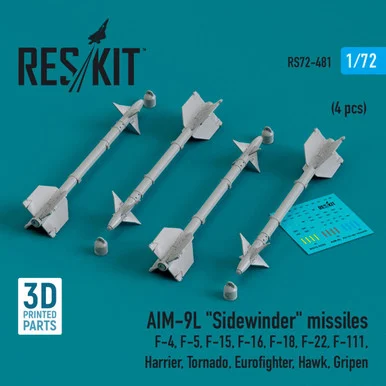 1/72 Reskit AIM-9L Sidewinder missiles (4 pcs) (3D Printed) (1/72)