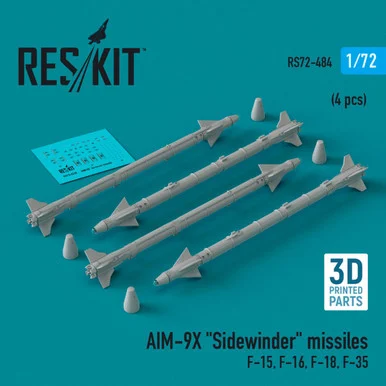 1/72 Reskit AIM-9X Sidewinder missiles (4 pcs) (3D Printed) (1/72)
