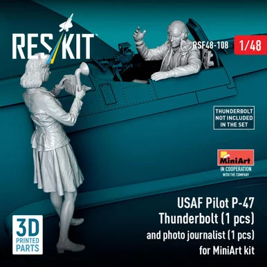 1/48 Reskit USAF pilot P-47 Thunderbolt (1 pcs) and photo journalist (1 pcs) for MiniArt kit 3D printed model kit