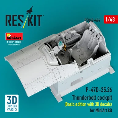 1/48 Reskit P-47D-25,26 Thunderbolt cockpit (Basic edition with 3D decals) for MiniArt kit 3D printed model kit
