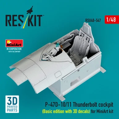 1/48 Reskit P-47D-10/11 Thunderbolt cockpit (Basic edition with 3D decals) for MiniArt kit 3D printed model kit
