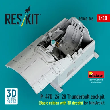 1/48 Reskit P-47D-26-28 Thunderbolt cockpit (Basic edition with 3D decals) for MiniArt kit 3D printed model kit