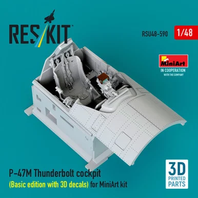 1/48 Reskit P-47M Thunderbolt cockpit (Basic edition with 3D decals) for MiniArt kit 3D printed model kit