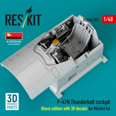 1/48 Reskit P-47N Thunderbolt cockpit (Basic edition with 3D decals) for MiniArt kit 3D printed model kit