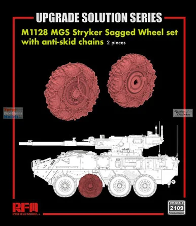 RFMRM2109 1:35 Rye Field Model M1128 MGS Stryker Sagged Wheel Set with Anti-Skid Chains (2 pcs)