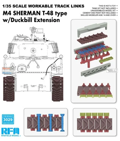 RFMRM3029 1:35 Rye Field Model M4 Sherman T-48 Type Workable Track Set with Duckbill Extension