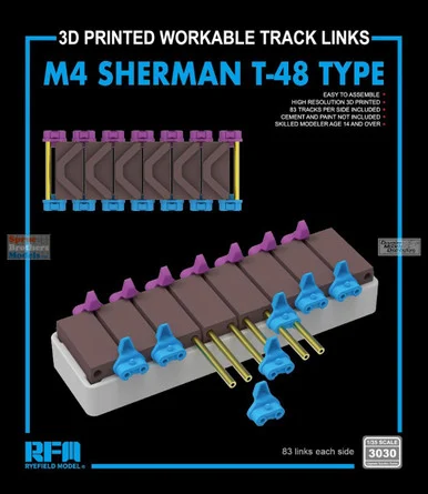 RFMRM3030 1:35 Rye Field Model M4 Sherman T-48 Type Workable Track Set (3D Printed)