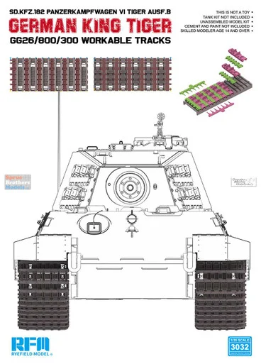 RFMRM3032 1:35 Rye Field Model King Tiger GG26/800/300 Workable Track Set