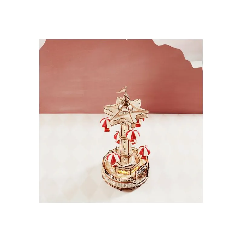 Intermediate mechanical 3D puzzle Musical and luminous parachute carousel Puzzle 3d - Robotime