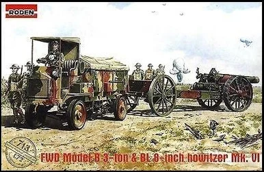 1/72 Roden WWI FWD Model B 3-Ton Army Truck w/8-inch Howitzer Mk VI Gun