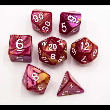 Critical Hit Collectibles Rose/Yellow Set of 7 Fusion Polyhedral Dice w/ White Numbers for D20 Based RPG's - Critical Hits