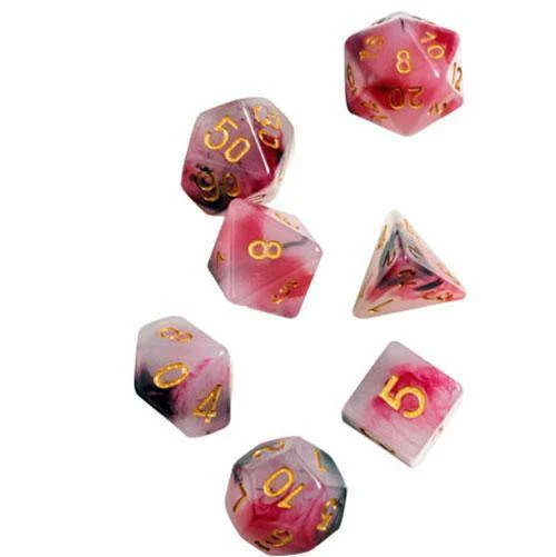 RPG Dice Set (7+1): Pink, Black, Red Marble - SIRIUS DICE