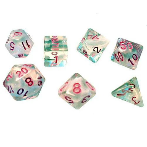 RPG Dice Set (7+1): White Cloud , Pink Ink - SIRIUS DICE