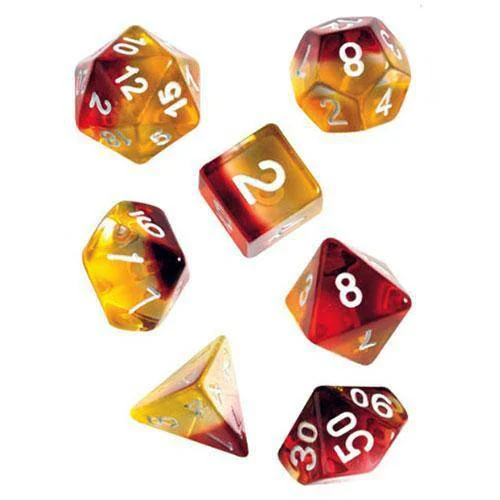 RPG Dice Set (7+1): Yellow, Red Translucent - SIRIUS DICE