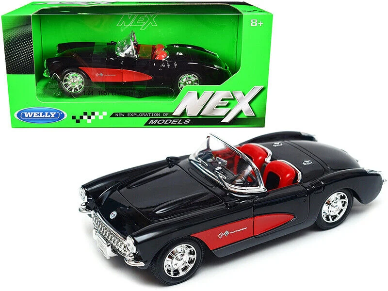 Chevrolet Corvette Convertible 1957 (Black / Red), 1/24 Scale Diecast Car - Welly