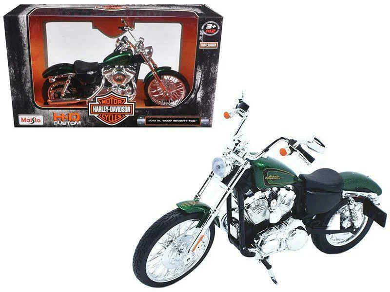 Harley Davidson 2013 XL 1200V Seventy Two (Green), 1:12 Scale Model Motorcycle - Maisto
