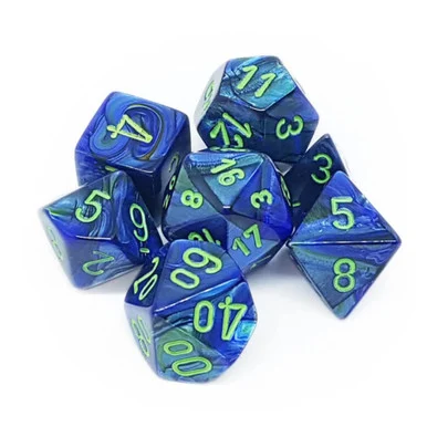 Chessex 27496 Lustrous Dark Blue/Green Polyhedral 7-Dice Set