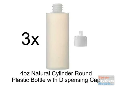SBM045 SB Models - 4oz Empty Natural Cylinder Round Plastic Bottles with Dispensing Cap (Qty 3)