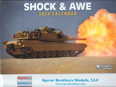 SBM089 Sprue Brothers Models 2026 Shock & Awe Wall Calendar by Mighty Calendars - Sprue Brothers Models Private Label Products