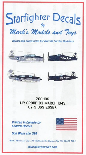 1/700 Starfighter Decals Scale Air Group 83 March 1945 CV-9 USS Essex