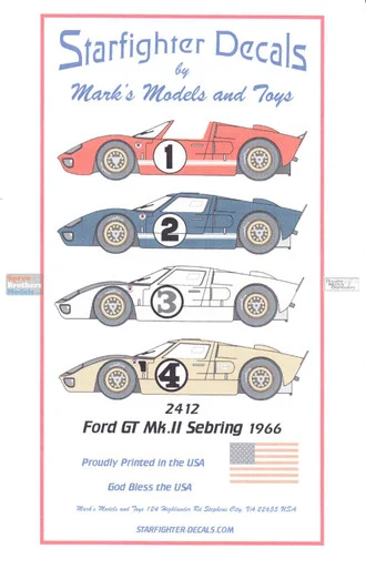 SFD02412 1:24 Starfighter Decals - Ford GT Mk.II Sebring 1966
