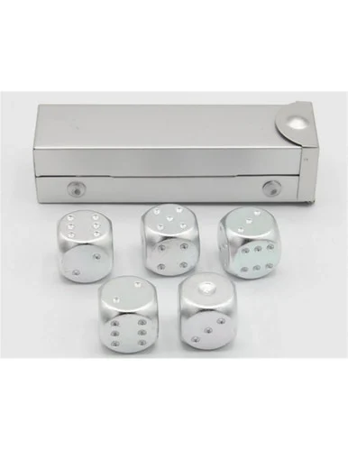 Critical Hit Collectibles Silver Set of 5 Metal D6 Pipped and in a Metal Container - Critical Hits